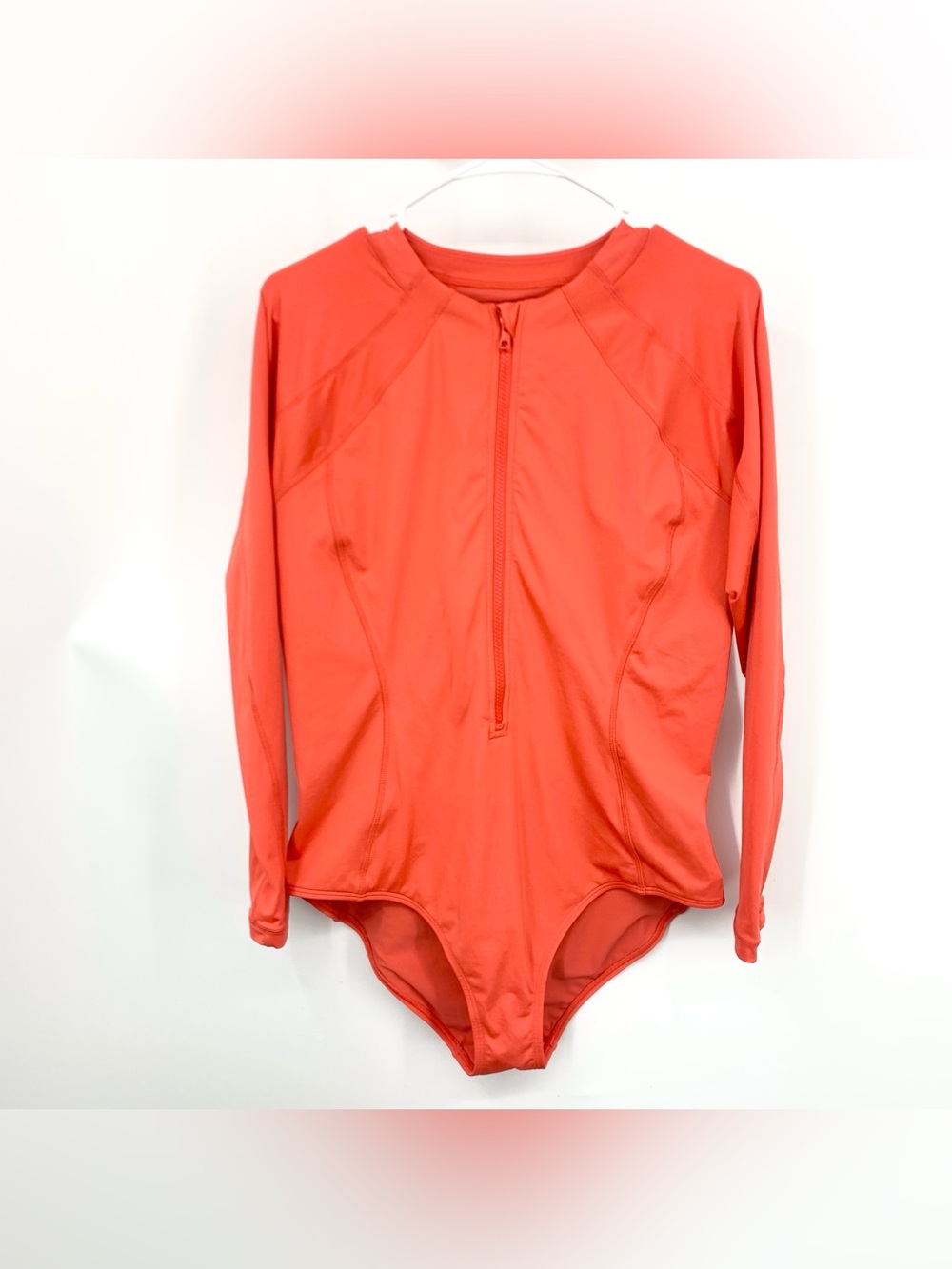 Athleta Women Size Large Bathing Suit Coral Red Sun Shield One Piece Rashguard